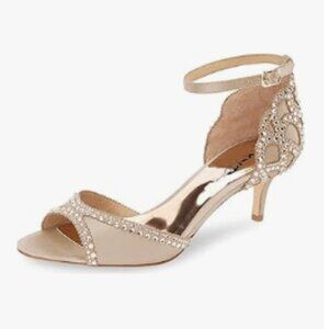 XYD Beige Crystal Embellished Ankle Strap Sandals